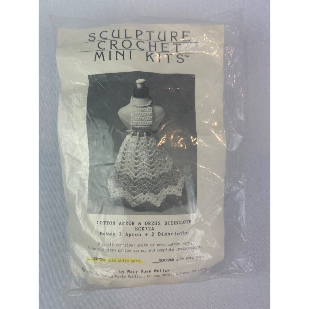 Vintage Sculpture Crochet Mini Kits Cotton Apron Dishcloth White Blue Yarn